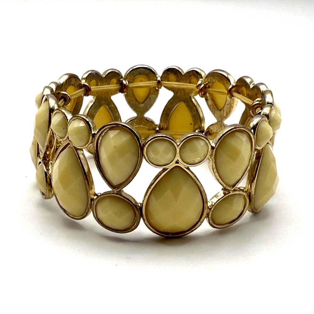 Gold Tone Teardrop Stone Stretch Bracelet – Elegant Statement Costume Jewelry